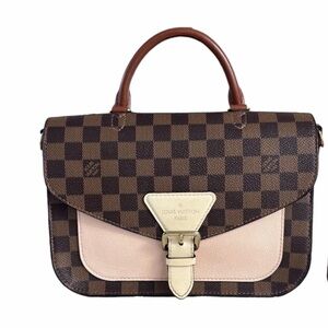 LOUIS VUITTON Creme Damier Canvas Beaumarchais Handbag Authentic